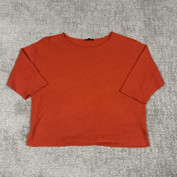 Eileen Fisher Sweater Womens Large Dark Orange 3/4 Sleeve Yak Wool Blend - Picture 1 of 6